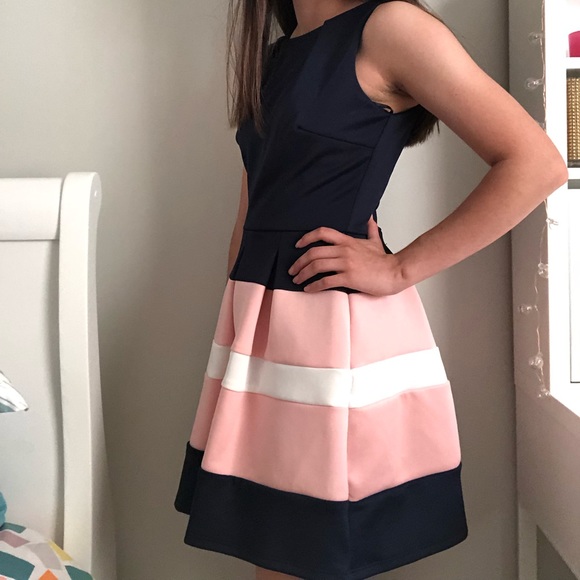 Navy blue / pink /white dress. Homecoming. Macy - Picture 2 of 5